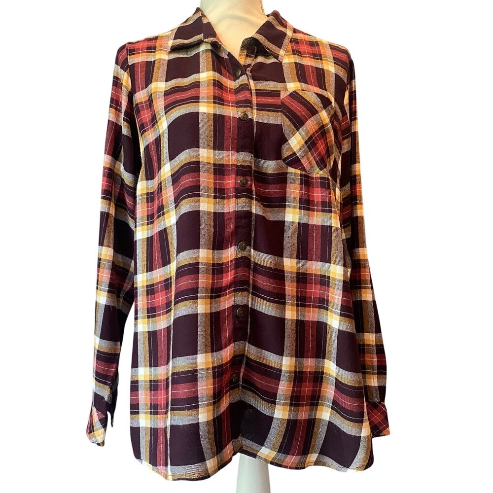 Krazy Kat Size Small Button Up Plaid crochet back shirt Long Sleeve